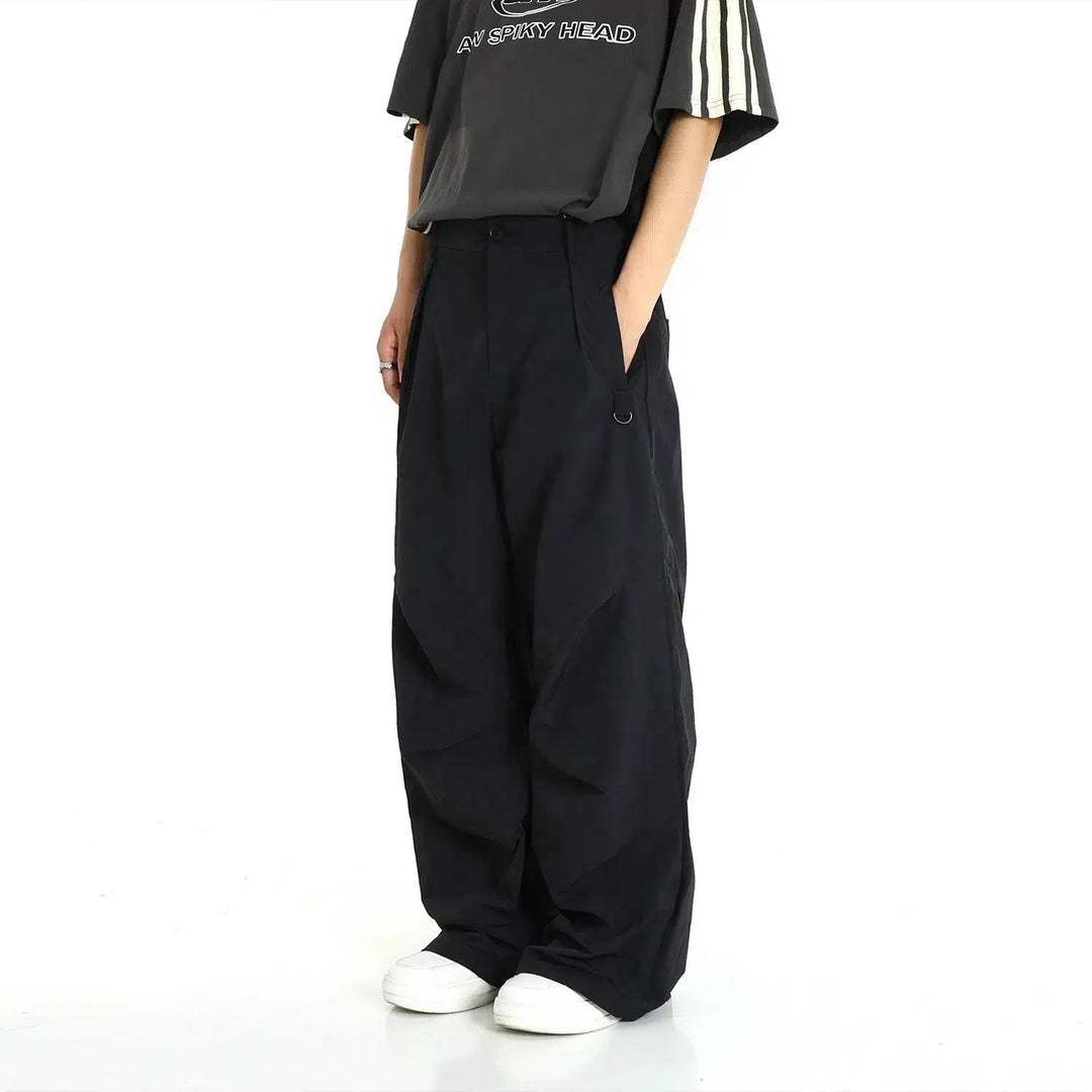 Pleated Elastic Waist Workwear Pants