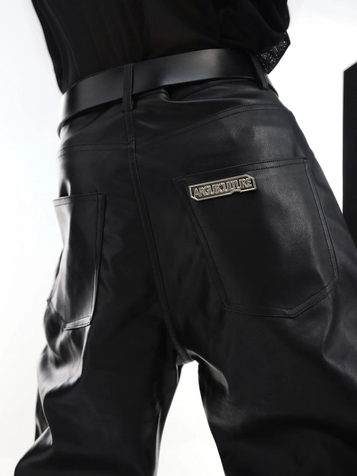 Pleated Flared Leather Slim Fit Pants