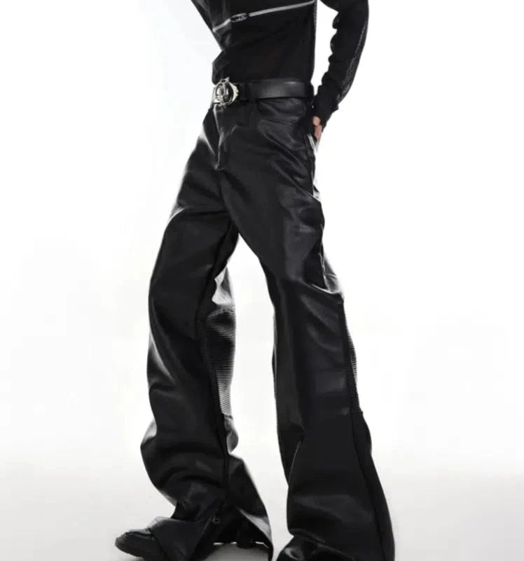 Pleated Flared Leather Slim Fit Pants