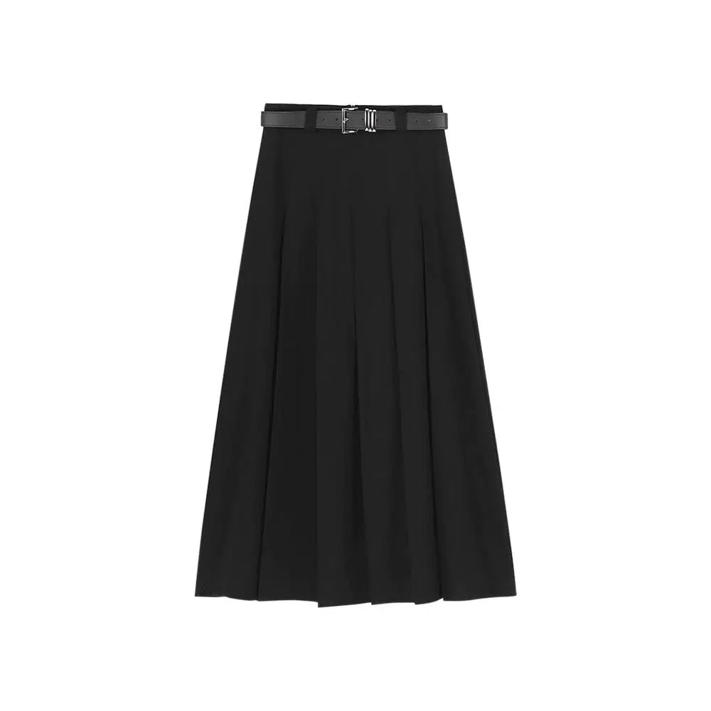 Pleated Midi Skirt with Belt