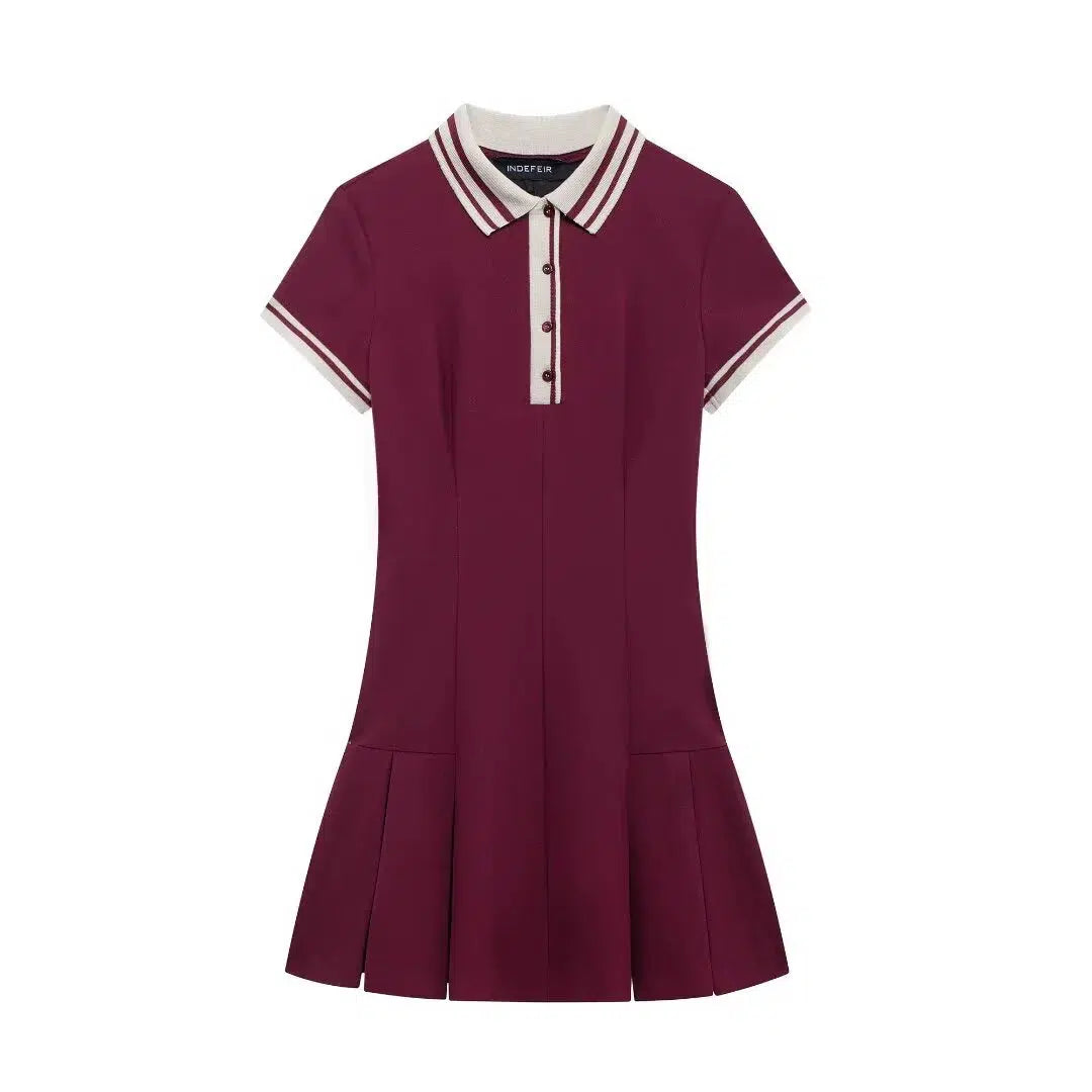 Pleated Polo Collar Sundress