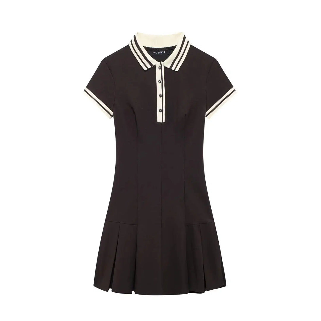 Pleated Polo Collar Sundress