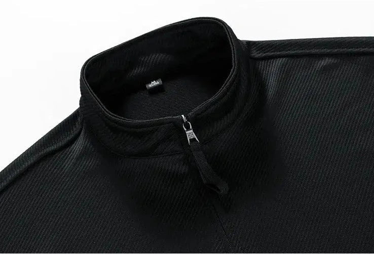 Pleated Solid Color Stand Collar Jacket