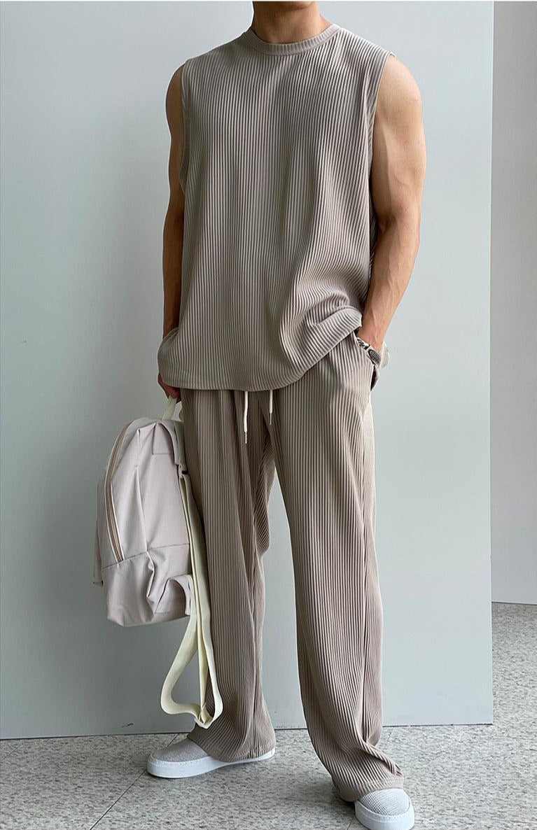 Pleated Sports Vest & Drawstring Pants Suit