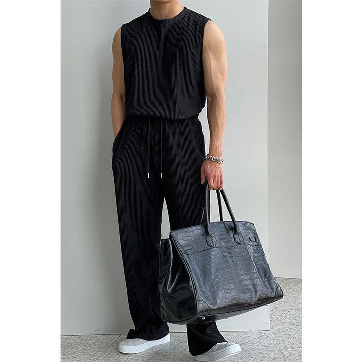 Pleated Sports Vest & Drawstring Pants Suit