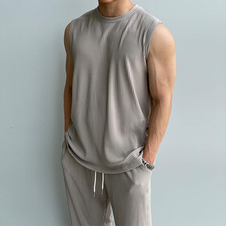 Pleated Sports Vest & Drawstring Pants Suit