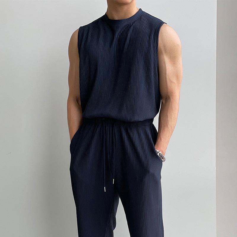 Pleated Sports Vest & Drawstring Pants Suit