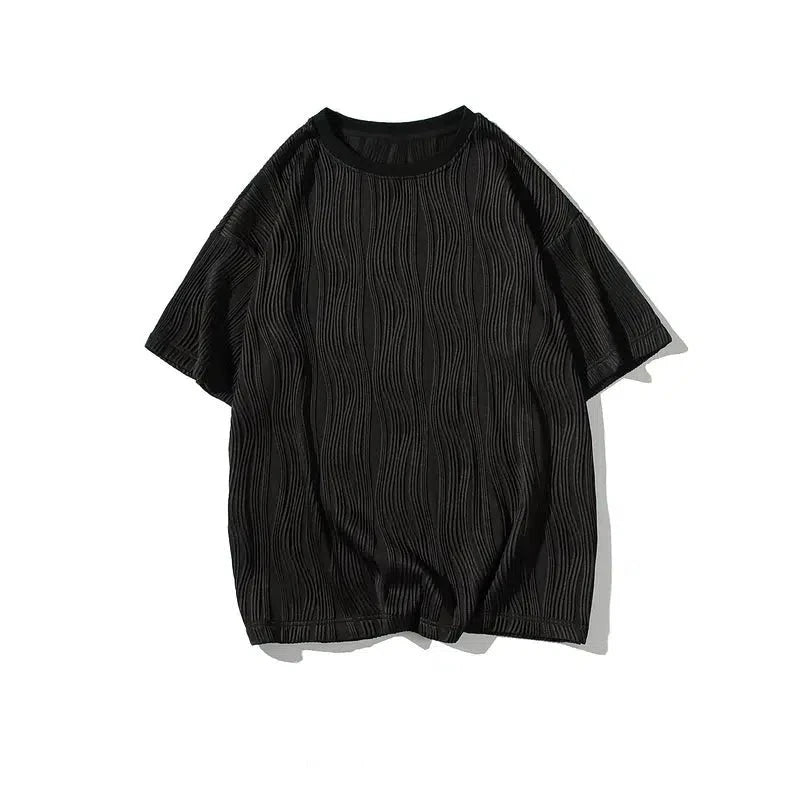 Pleated Textured Crew Neck T-shirt