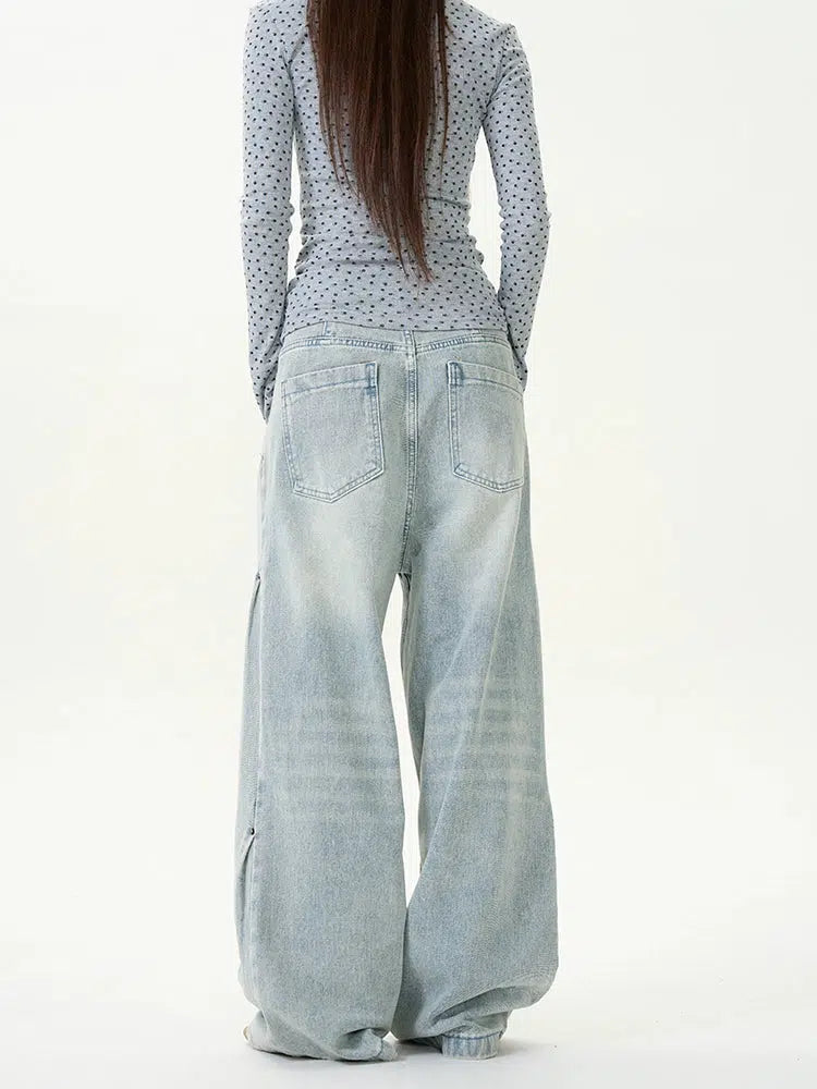 Pleated Wide-Leg Denim Pants