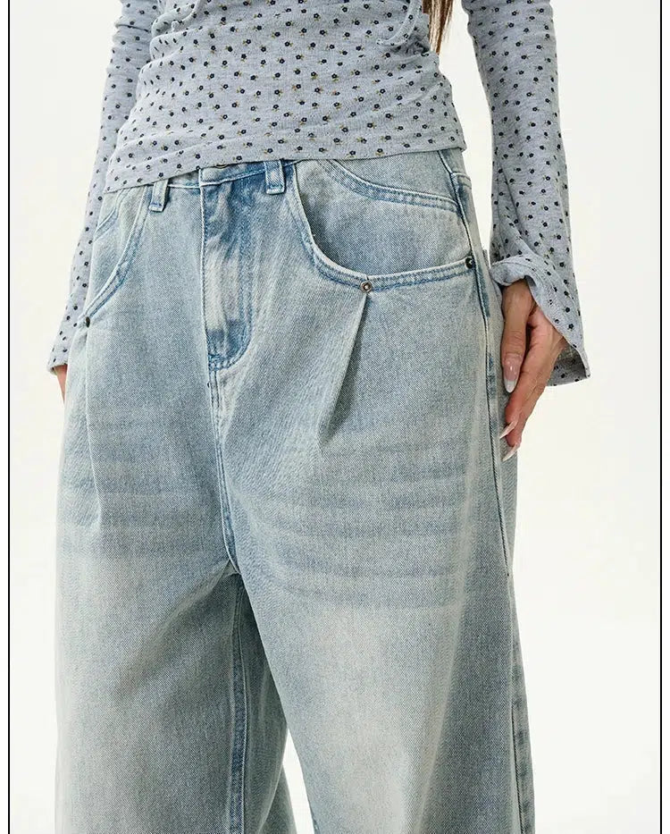 Pleated Wide-Leg Denim Pants