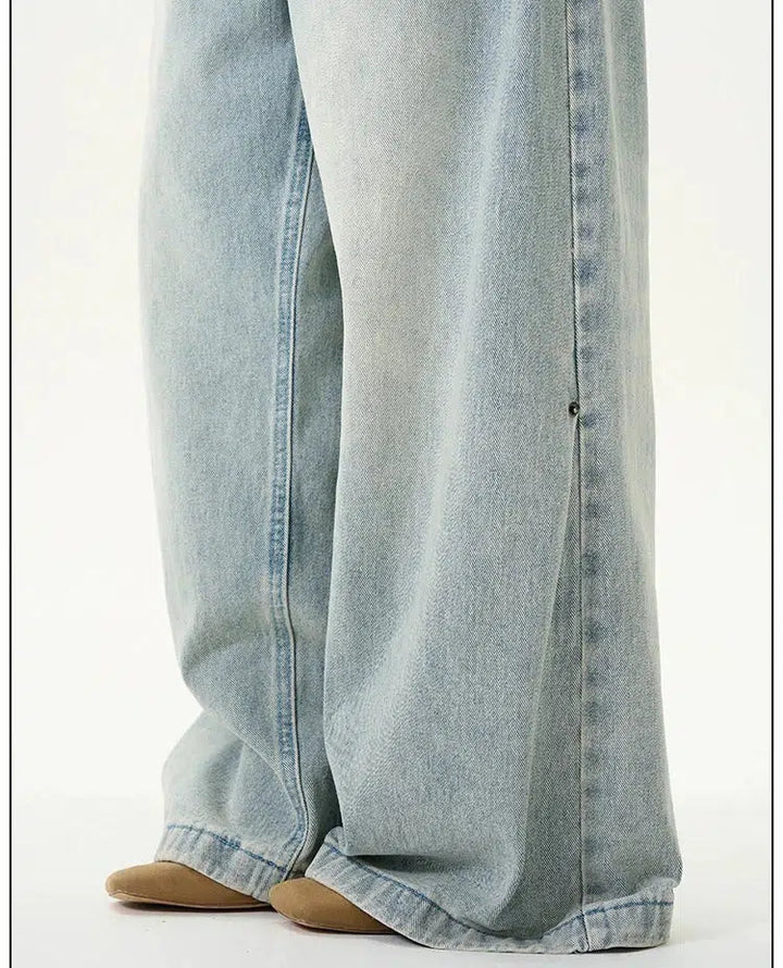 Pleated Wide-Leg Denim Pants