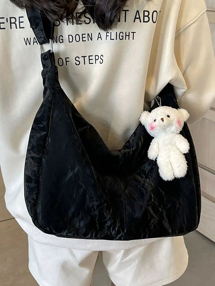 Plush Bear Charm Shoulder Bag