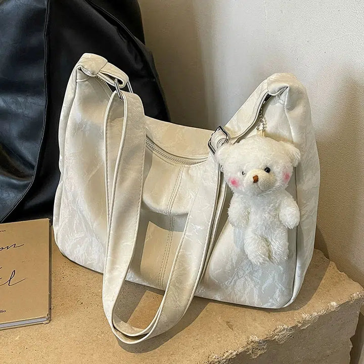 Plush Bear Charm Shoulder Bag