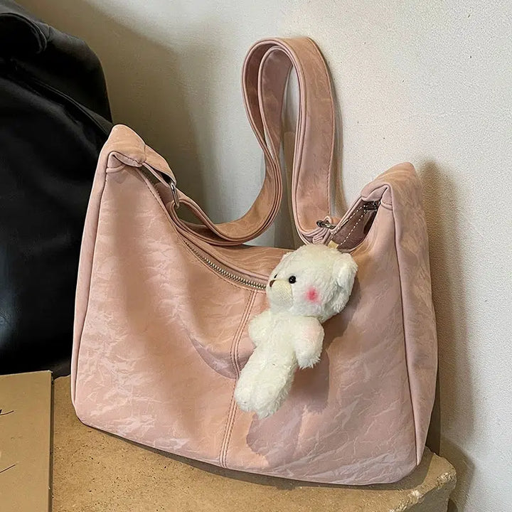 Plush Bear Charm Shoulder Bag