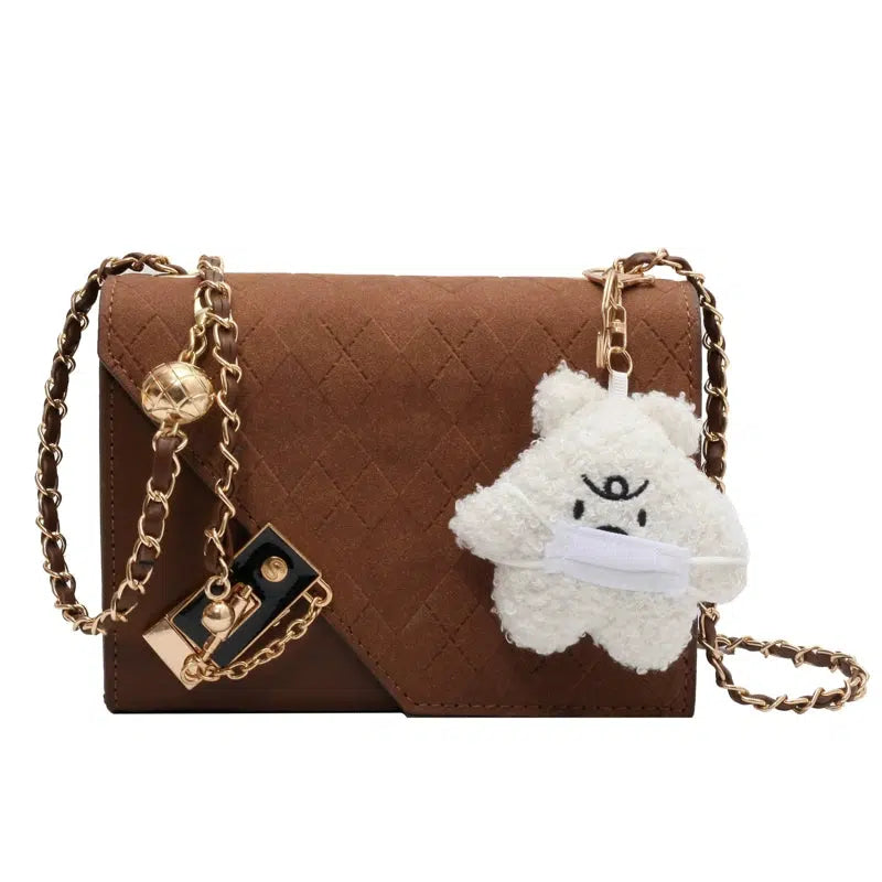 Plush Charm Chain Strap Small Square Bag