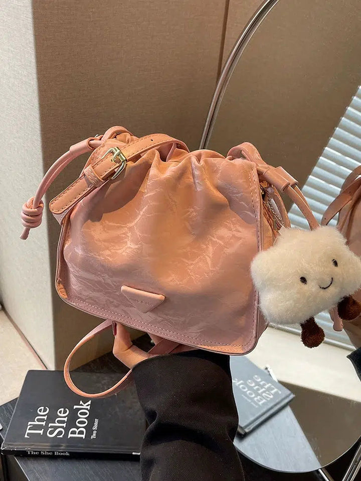 Plush Charm Drawstring Bucket Bag