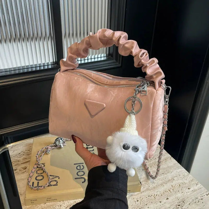 Plush Charm Ruched Chain Shoulder Bag