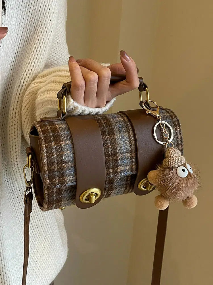 Plush Keychain Barrel Crossbody Bag