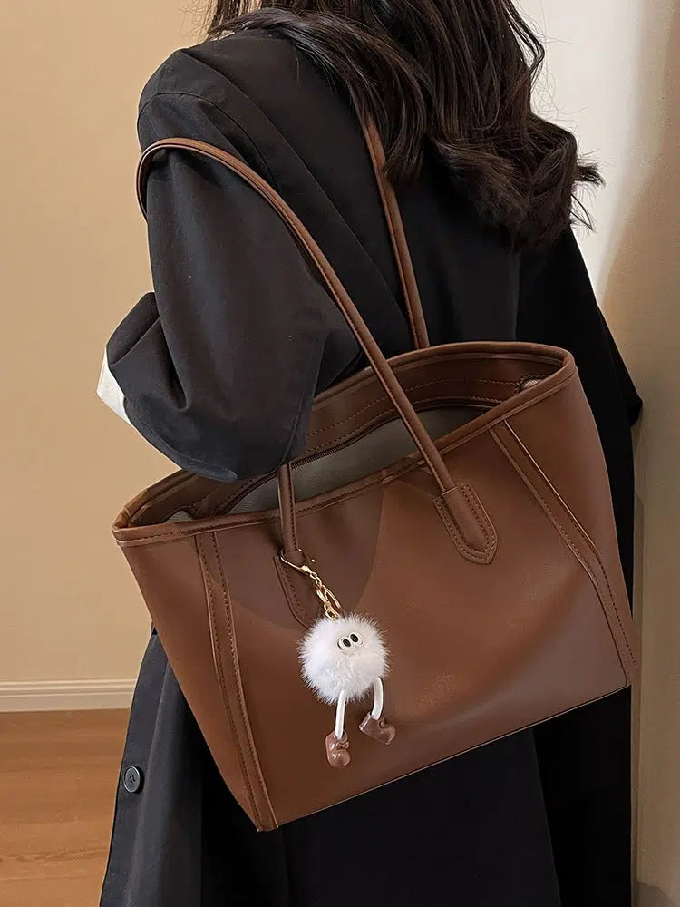 Plush Keychain Leather Tote Bag