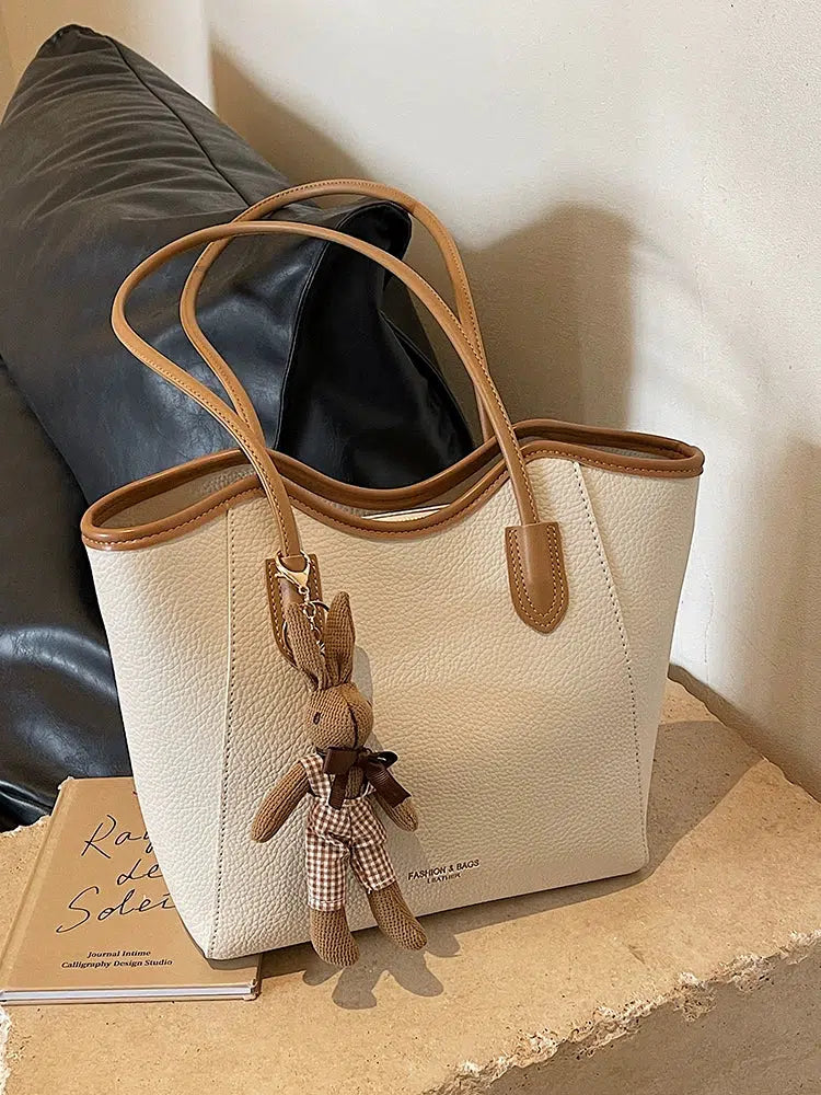 Plush Keychain Leather Tote Bag