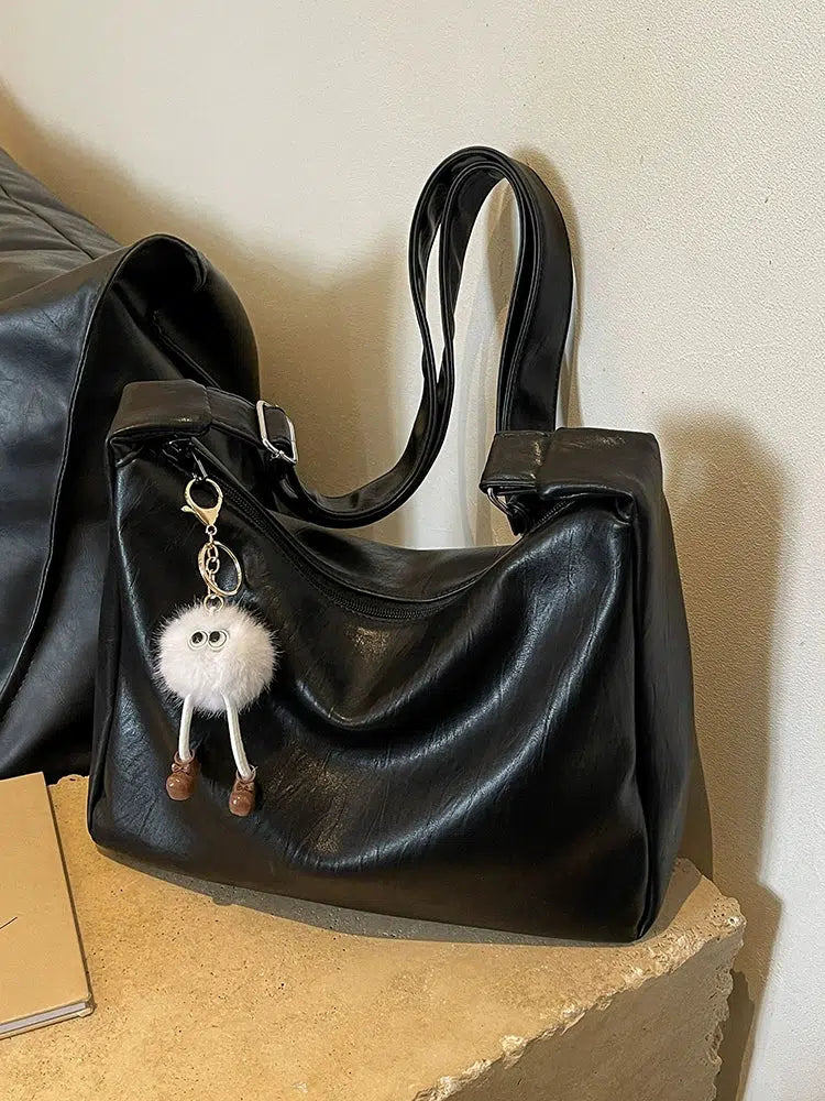 Plush Keychain Leather Tote Bag