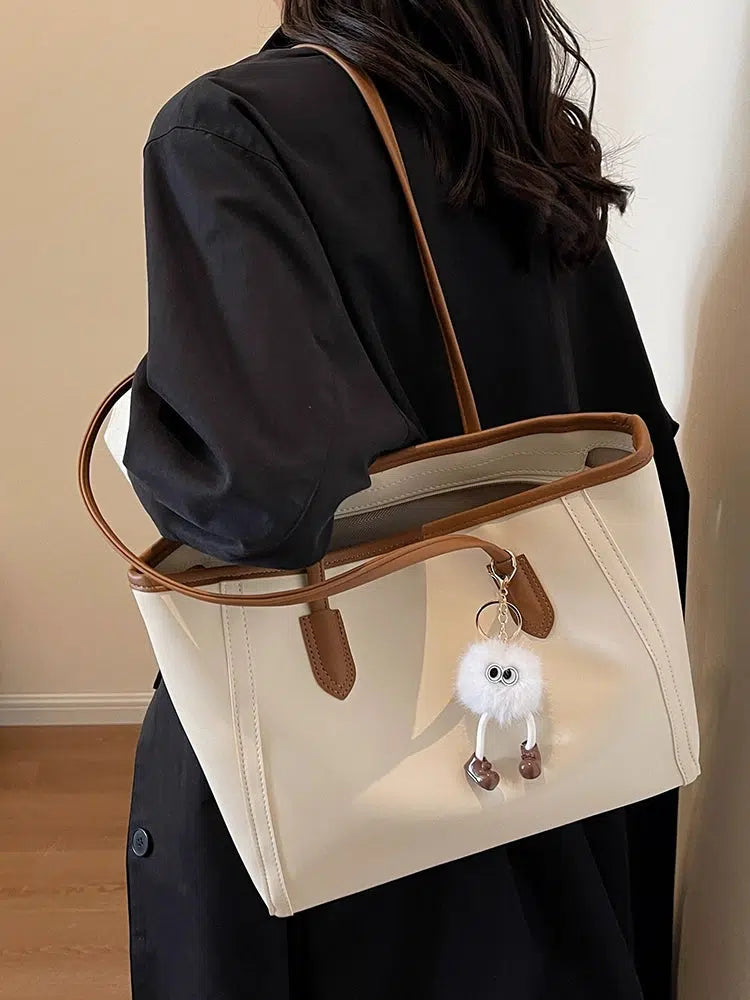 Plush Keychain Leather Tote Bag