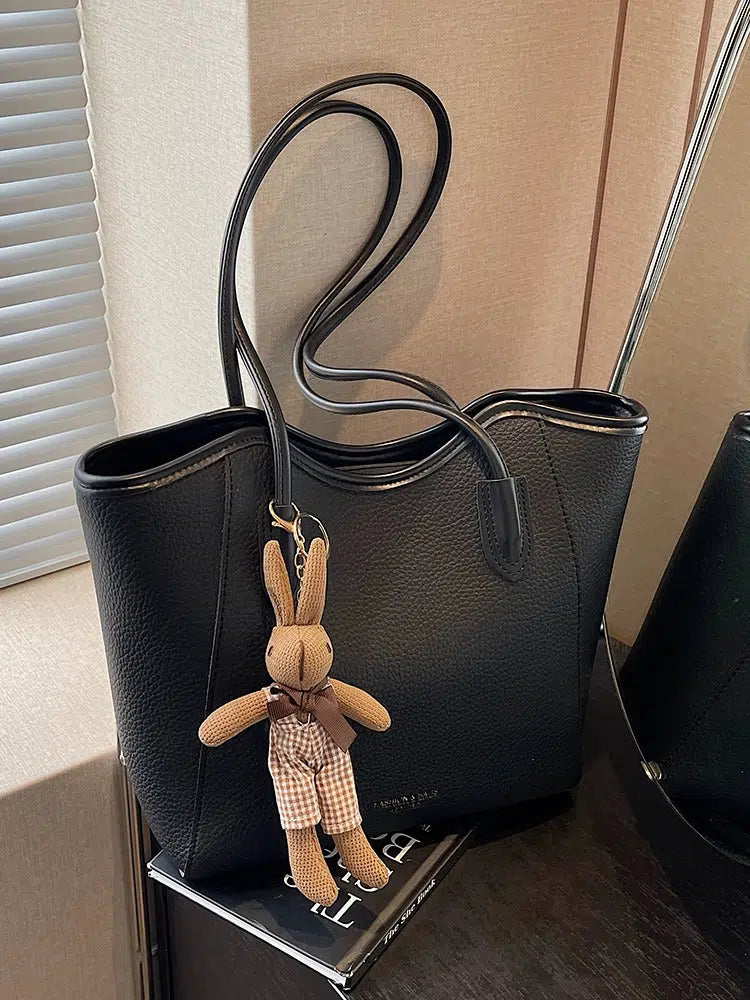 Plush Keychain Leather Tote Bag