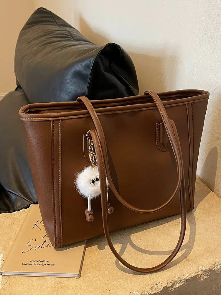 Plush Keychain Leather Tote Bag