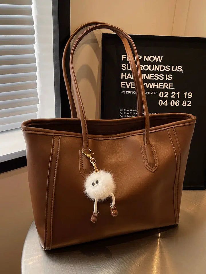 Plush Keychain Leather Tote Bag