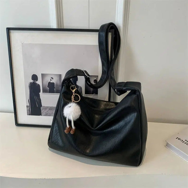 Plush Keychain Leather Tote Bag