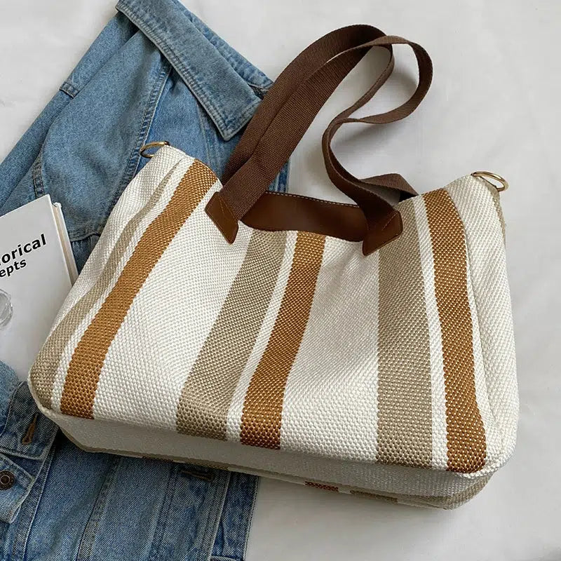 Plush Keychain Striped Tote Bag