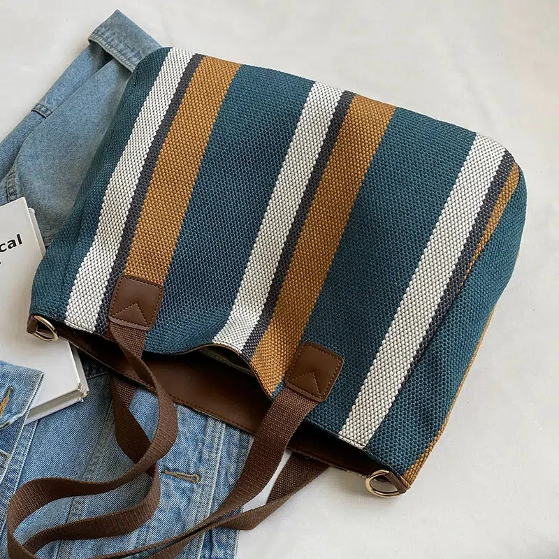 Plush Keychain Striped Tote Bag