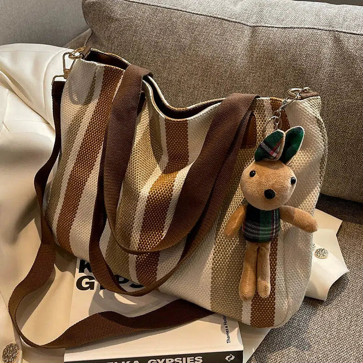 Plush Keychain Striped Tote Bag