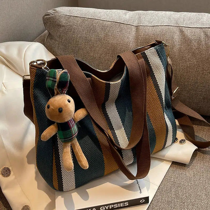 Plush Keychain Striped Tote Bag