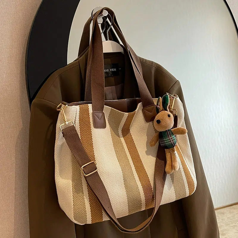 Plush Keychain Striped Tote Bag