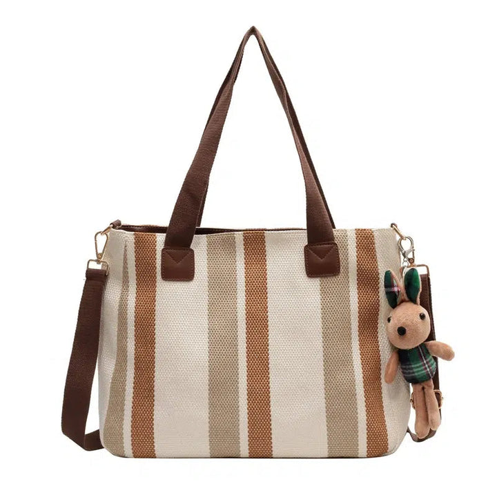 Plush Keychain Striped Tote Bag