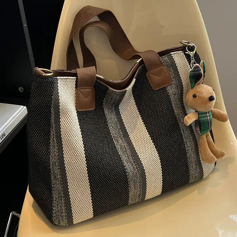 Plush Keychain Striped Tote Bag