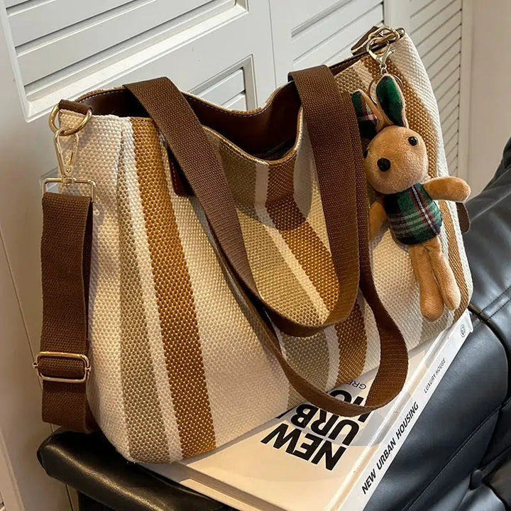 Plush Keychain Striped Tote Bag