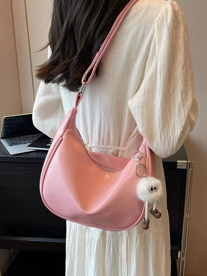 Plush Pendant Shiny Shoulder Bag