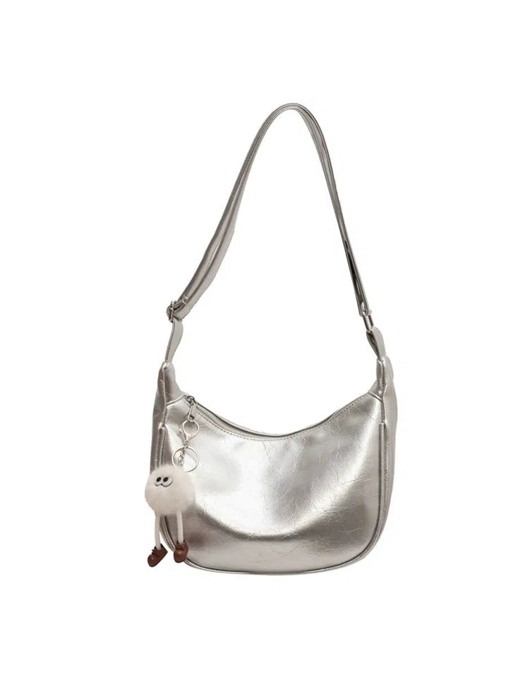 Plush Pendant Shiny Shoulder Bag