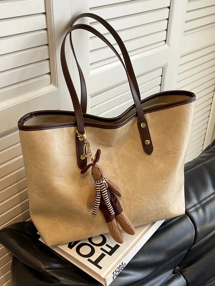 Plush Toy Keychain Leather Tote Bag