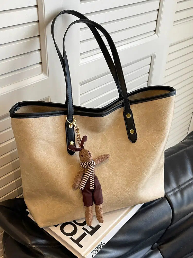 Plush Toy Keychain Leather Tote Bag