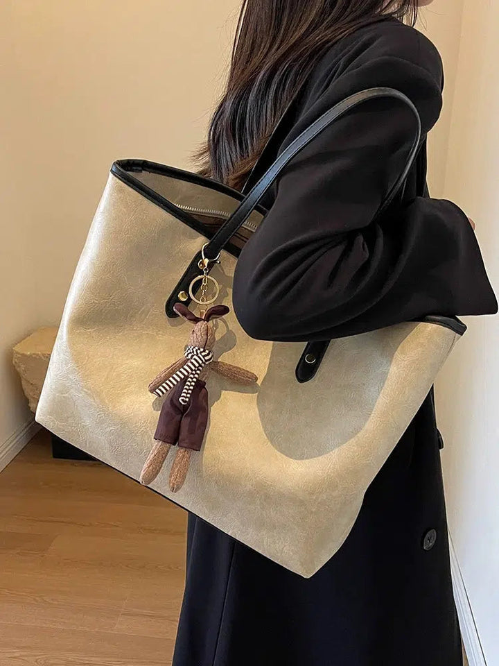 Plush Toy Keychain Leather Tote Bag