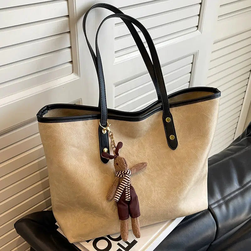 Plush Toy Keychain Leather Tote Bag