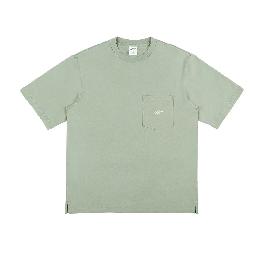 Pocket Logo Embroidered Round Neck T-Shirt