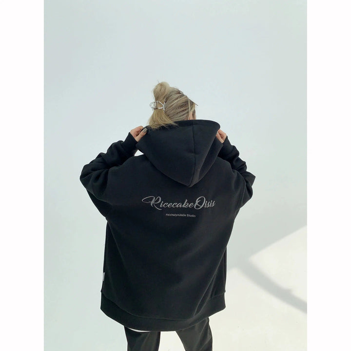 Printed Text Hooded Zip-Up Coat