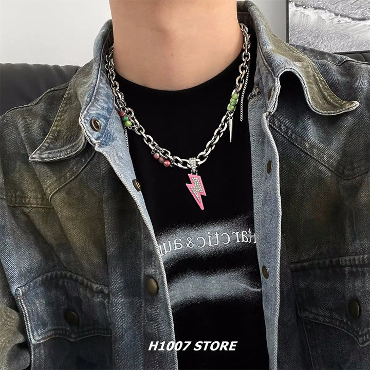 Punk Lightning Bolt Chain Necklace