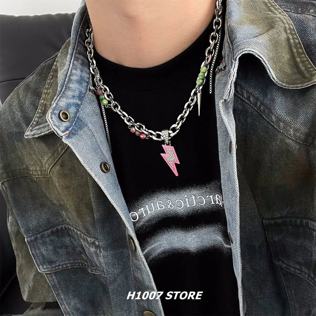 Punk Lightning Bolt Chain Necklace