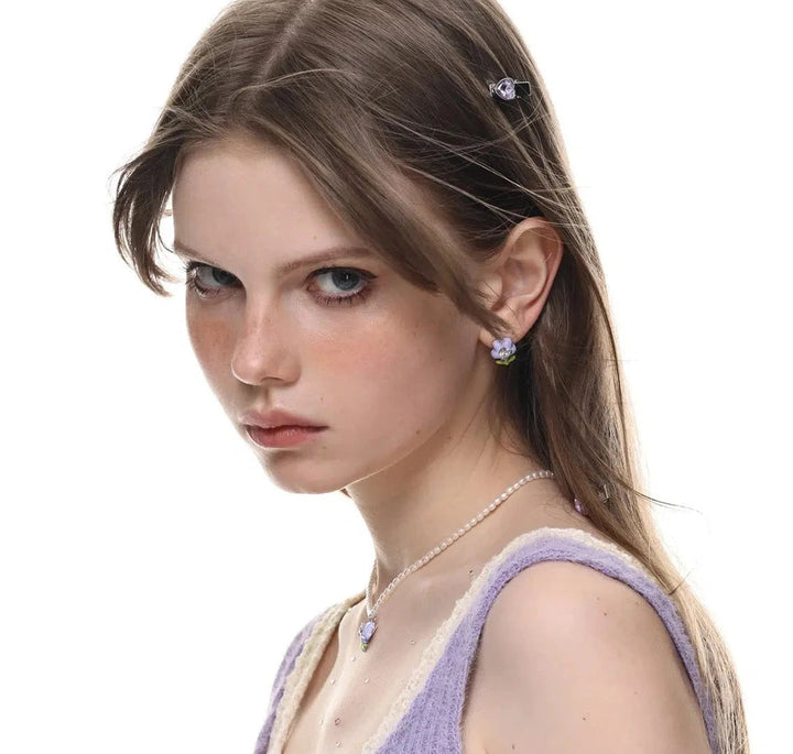 Purple Flower Earrings