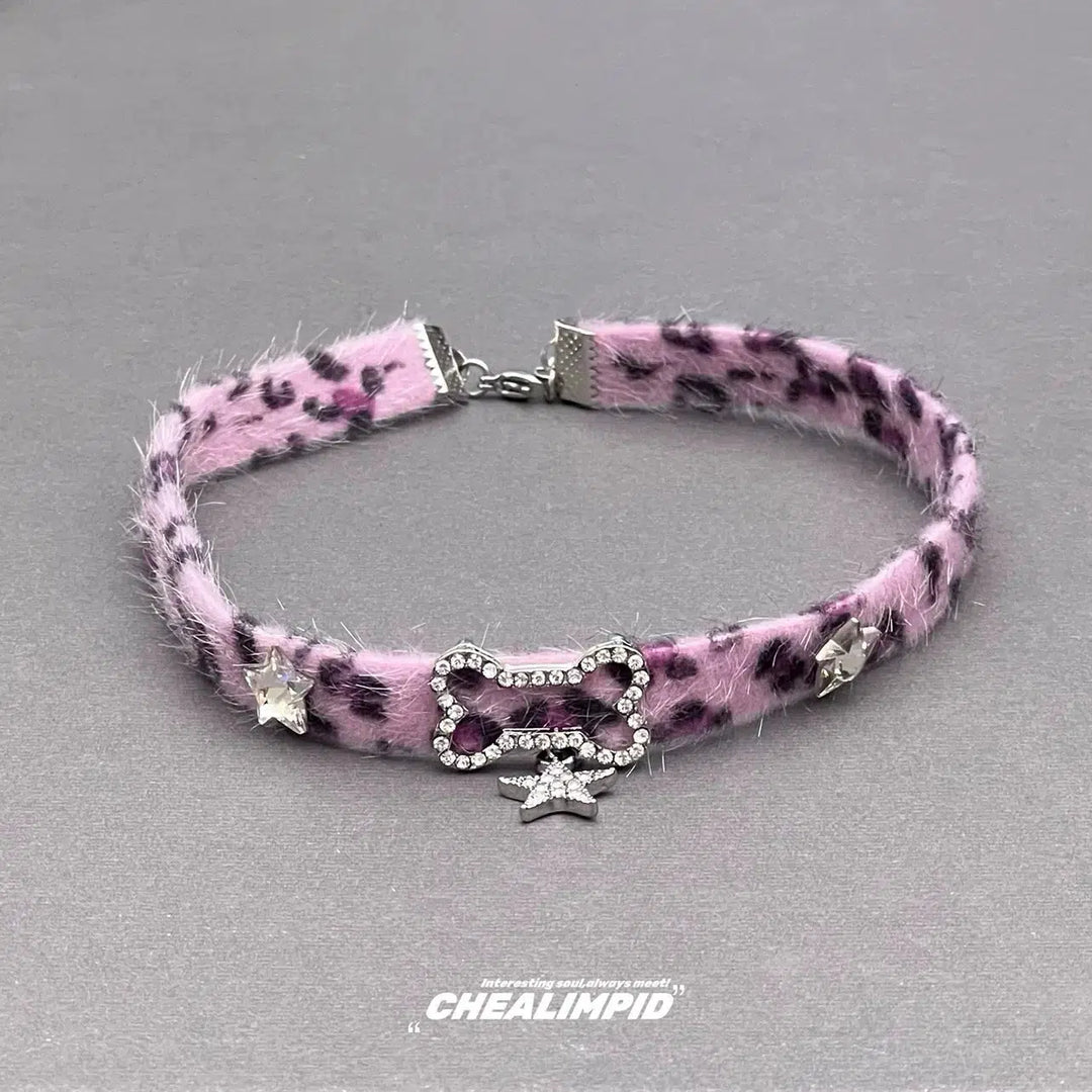 Purple Plush Leopard Choker Necklace